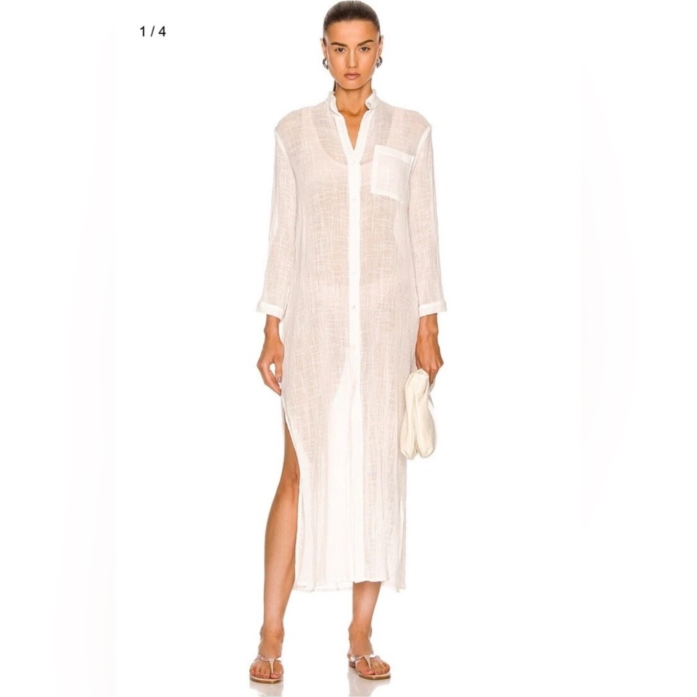 ENZA COSTA Linen Shirtdress Coverup Button Down Bracelet Sleeve Size Small $295